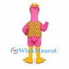 Flamingo Mascot Costume in Pink with Floral Vest and Straw Hat