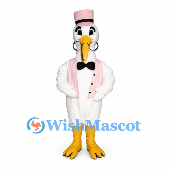 Duck Mascot Costume with Pink Vest and Matching Top Hat
