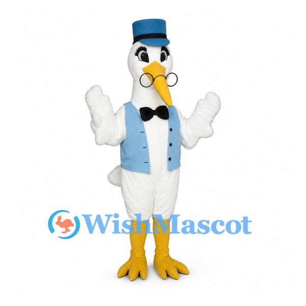 Duck Mascot Costume with Blue Vest and Matching Top Hat