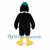 Bird Mascot Costume in Black with Green Cap and Pink Scarf
