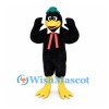 Bird Mascot Costume in Black with Green Cap and Pink Scarf