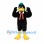 Bird Mascot Costume in Black with Green Cap and Pink Scarf