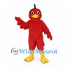 Bird Mascot Costume in Red with Green Crest and Yellow Beak