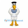 Duck Mascot Costume with Blue Striped Sailor Shirt and Black Beret