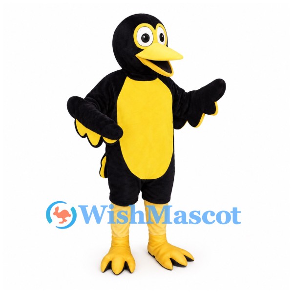 Bird Mascot Costume in Black with Yellow Belly and Feet