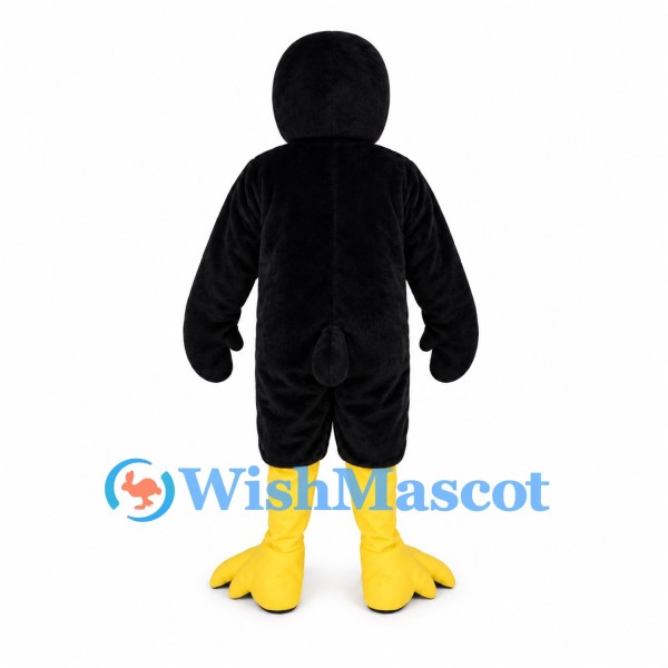 Crow Mascot Costume in Black with Yellow Beak and Feet