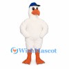 Duck Mascot Costume in White with Blue Cap and Orange Feet