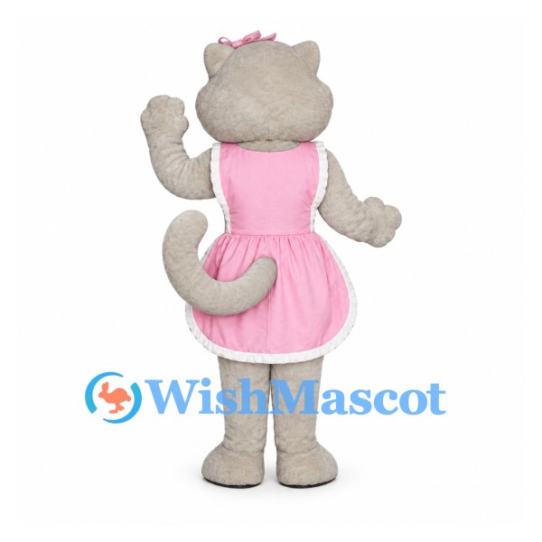 Cat Mascot Costume in Gray with Pink Apron Dress