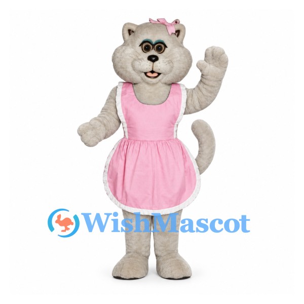 Cat Mascot Costume in Gray with Pink Apron Dress