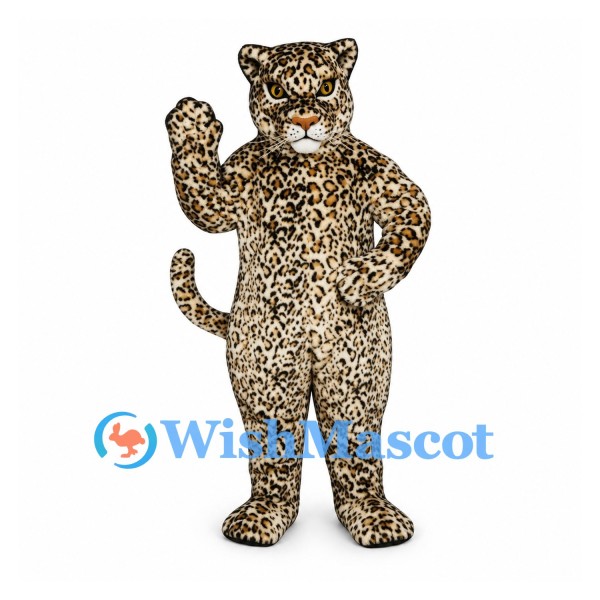 Leopard Mascot Costume with Dense Rosette Print and Curved Tail