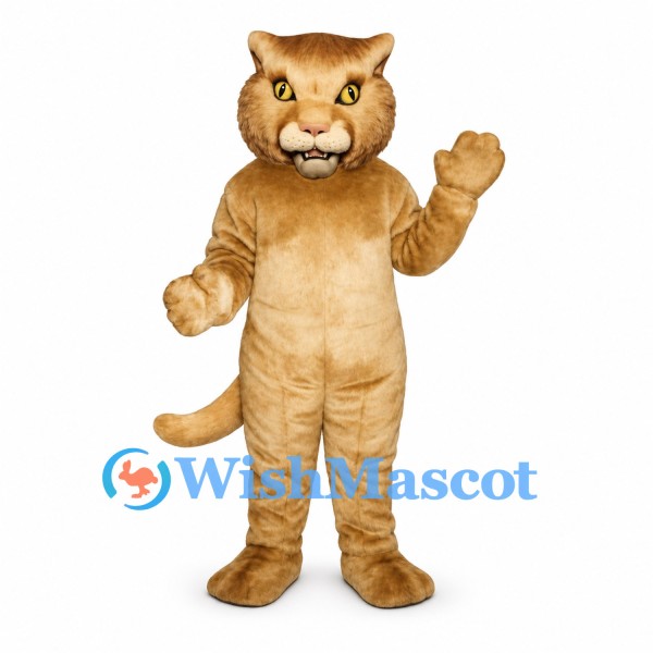Cougar Mascot Costume in Tan with Cream Belly and Long Tail
