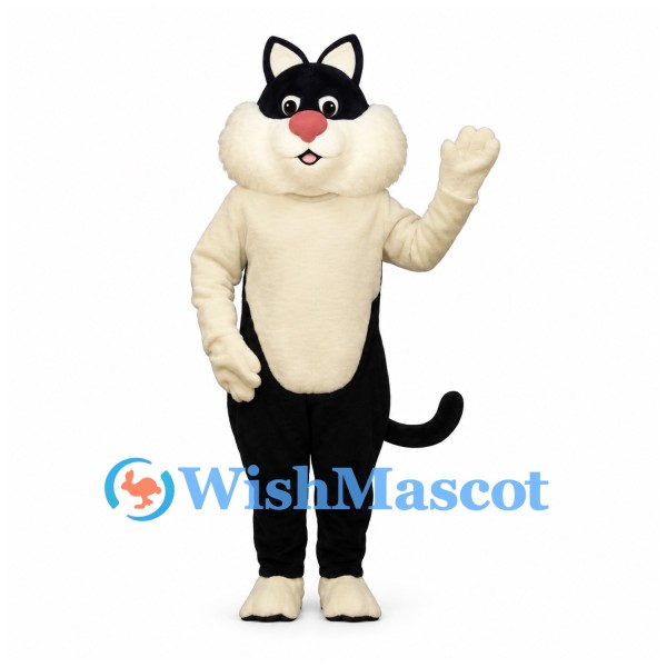 Cat Mascot Costume in Black and White with Red Nose