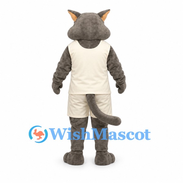 Cat Mascot Costume in Gray with White Athletic Shirt and Shorts