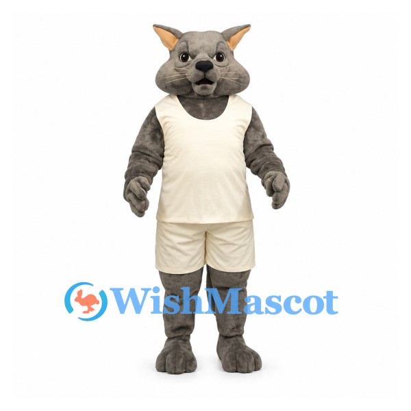Cat Mascot Costume in Gray with White Athletic Shirt and Shorts
