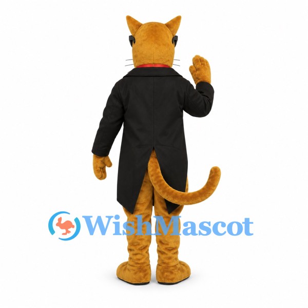 Cat Mascot Costume with Black Tailcoat and Red Bow Tie