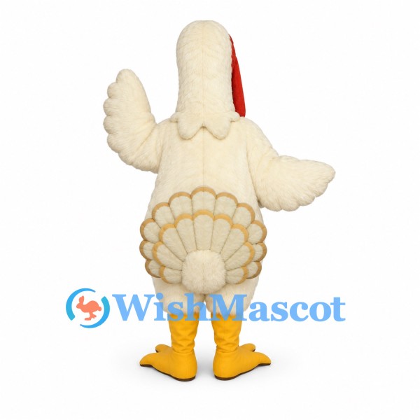 Rooster Mascot Costume in Cream with Red Comb and Fan Tail
