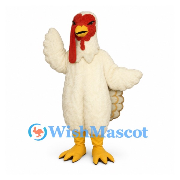 Rooster Mascot Costume in Cream with Red Comb and Fan Tail