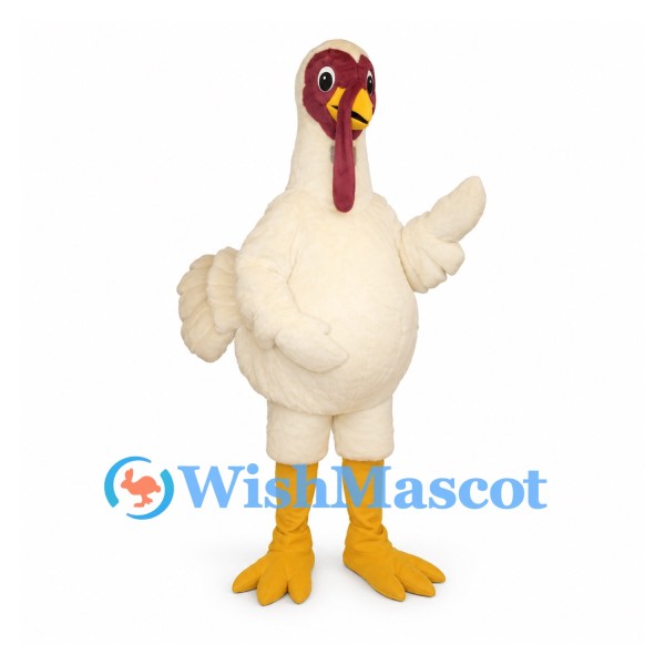 Turkey Mascot Costume in Cream with Red Wattle and Purple Face