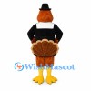 Turkey Mascot Costume with Black Pilgrim Coat and Hat