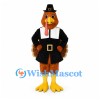 Turkey Mascot Costume with Black Pilgrim Coat and Hat
