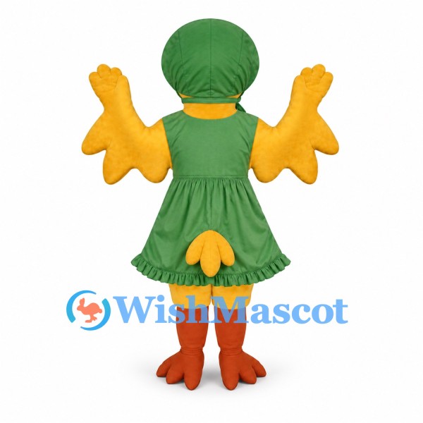 Duck Mascot Costume with Green Dress and Matching Hat
