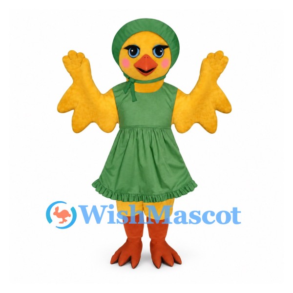 Duck Mascot Costume with Green Dress and Matching Hat