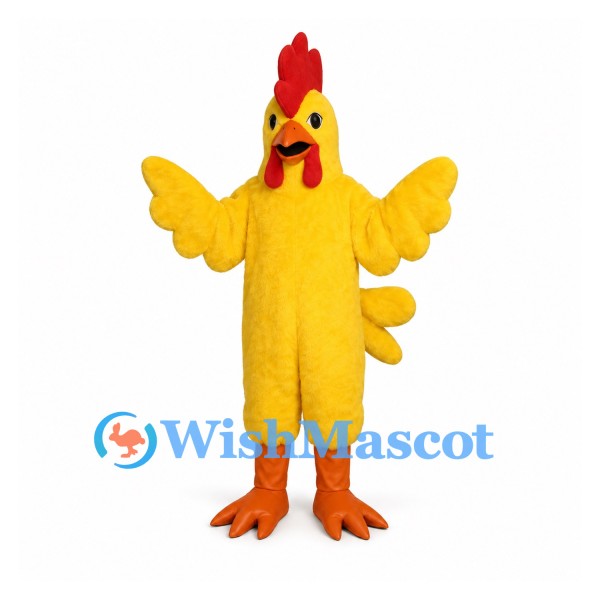 Rooster Mascot Costume in Yellow with Red Comb and Orange Feet