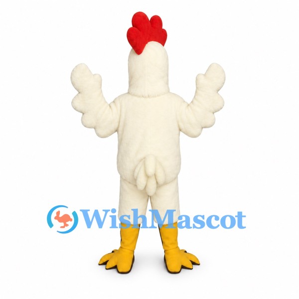 Rooster Mascot Costume in White with Red Comb and Yellow Feet
