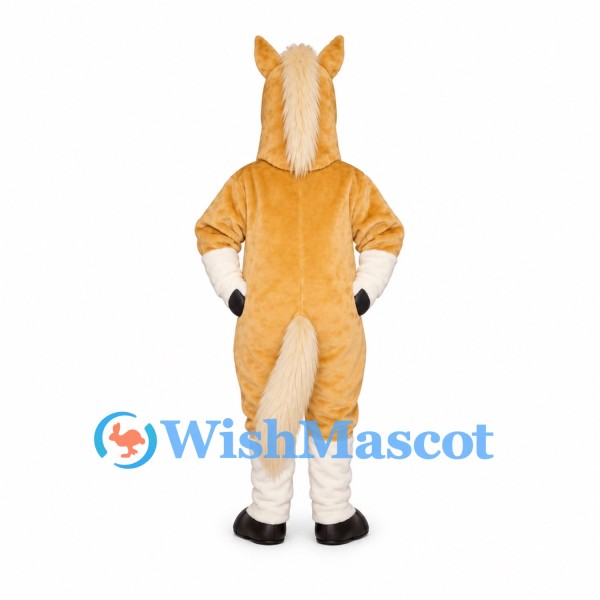Horse Mascot Costume in Tan with Cream Mane and Leg Cuffs