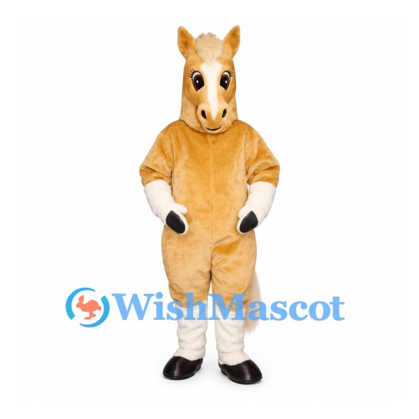 Horse Mascot Costume in Tan with Cream Mane and Leg Cuffs