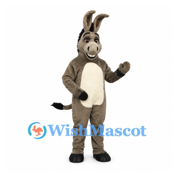 Donkey Mascot Costume in Gray with Black Mane and White Belly