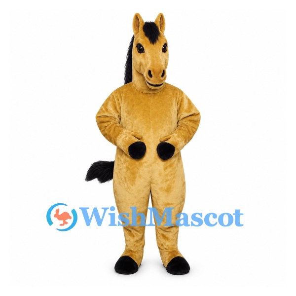 Horse Mascot Costume in Gold with Black Mane and Hooves