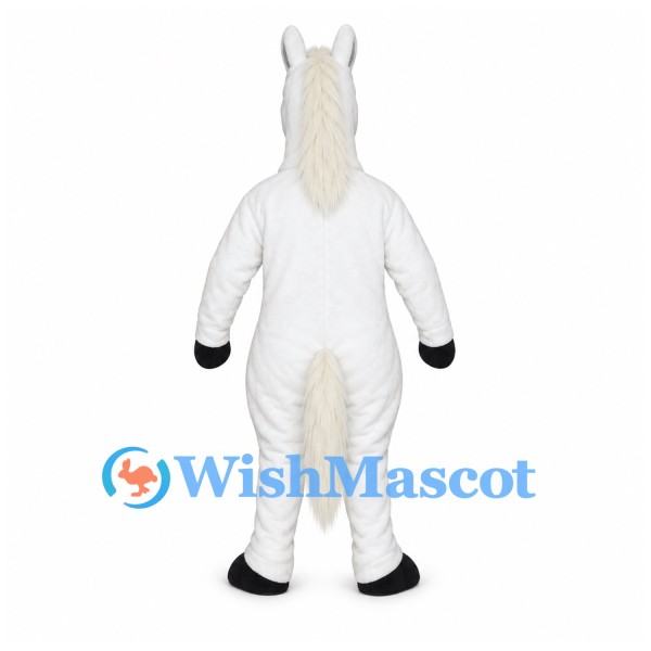 Horse Mascot Costume in White with Cream Mane and Black Hooves