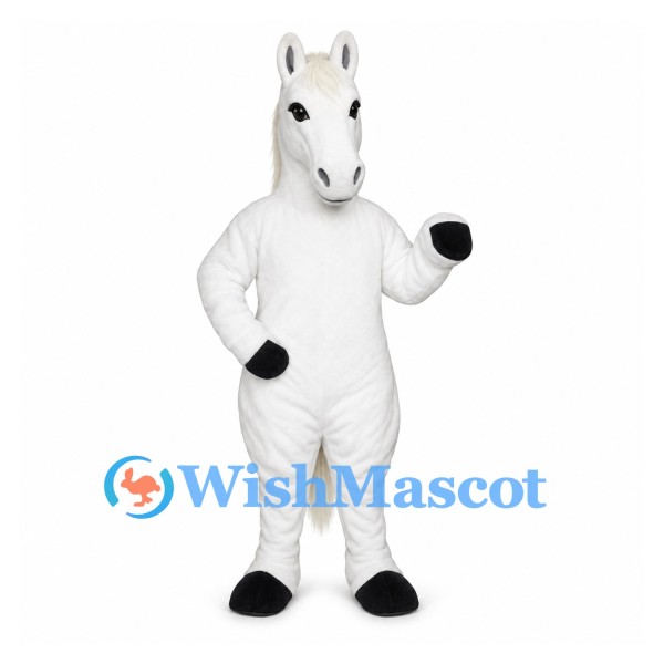 Horse Mascot Costume in White with Cream Mane and Black Hooves