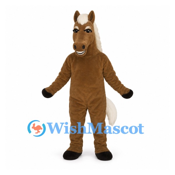 Horse Mascot Costume in Brown with White Mane and Tail
