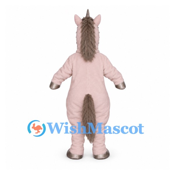 Horse Mascot Costume in Pink with Gray Mane and Tail