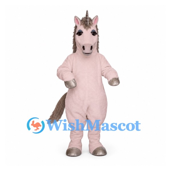 Horse Mascot Costume in Pink with Gray Mane and Tail