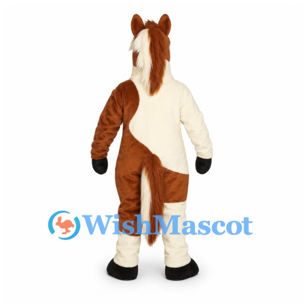 Horse Mascot Costume in Brown and Cream with Patchwork Body