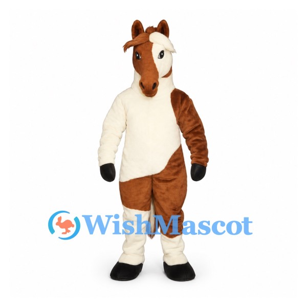 Horse Mascot Costume in Brown and Cream with Patchwork Body