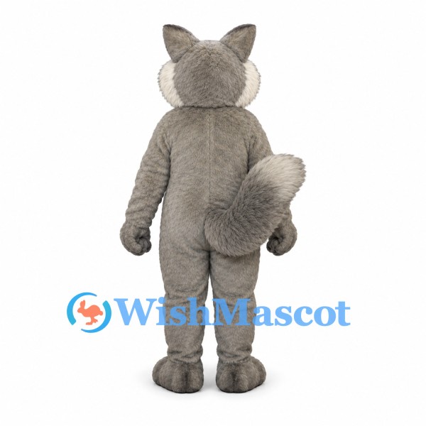 Wolf Mascot Costume in Gray with White Belly and Bushy Tail