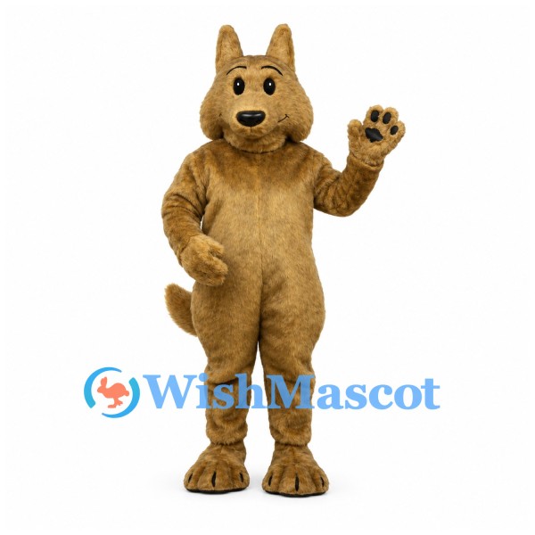 Wolf Mascot Costume in Golden Brown with Dark Nose