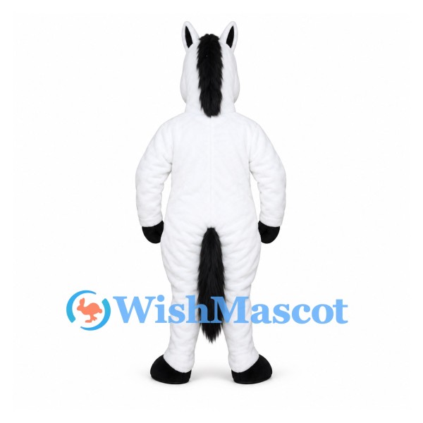 Horse Mascot Costume in White with Black Mane and Tail