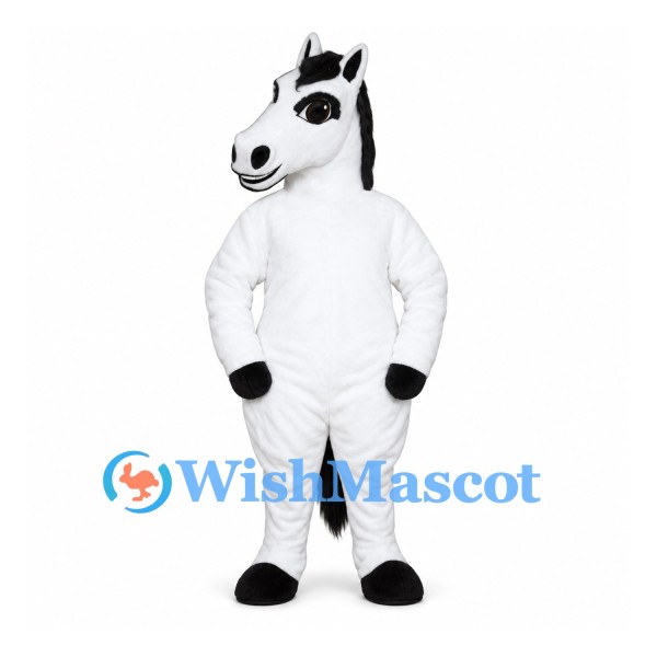 Horse Mascot Costume in White with Black Mane and Tail