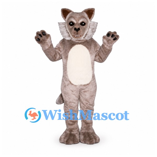 Wolf Mascot Costume in Gray Brown with Cream Belly