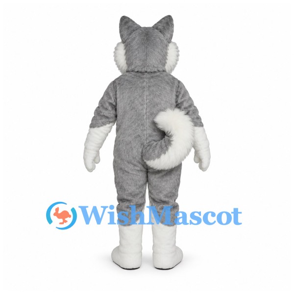 Husky Dog Mascot Costume in Gray and White with Curled Tail