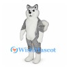 Husky Dog Mascot Costume in Gray and White with Curled Tail