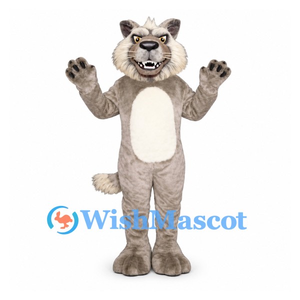Werewolf Mascot Costume in Gray with White Belly and Fangs