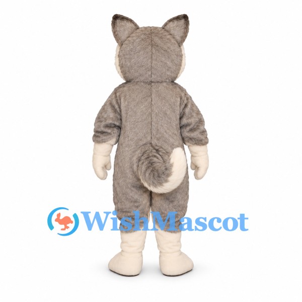 Husky Dog Mascot Costume in Gray with Cream Belly and Curled Tail