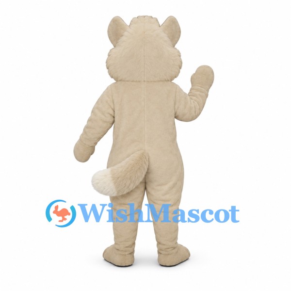 Wolf Mascot Costume in Cream with White Belly and Long Tail