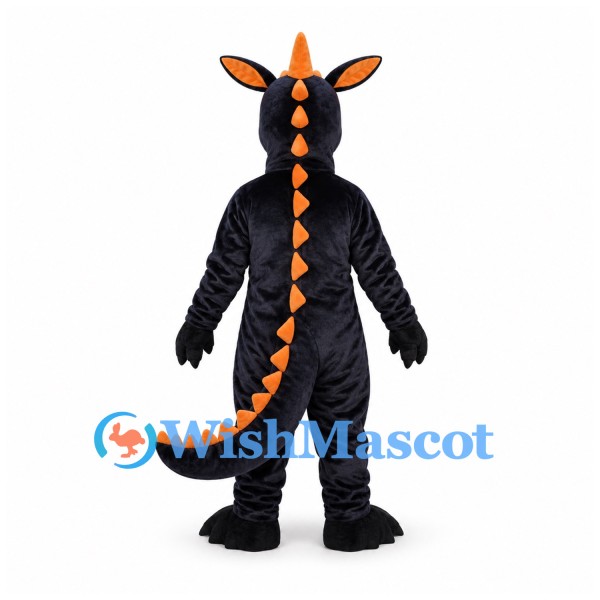 Dragon Mascot Costume in Black with Orange Spines and Horn